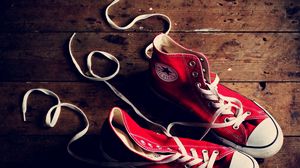 Preview wallpaper sneakers, white, red, strings, numbers