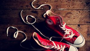 Preview wallpaper sneakers, white, red, strings, numbers