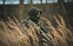 Preview wallpaper sniper, rifle, camouflage, grass, army