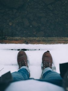 Preview wallpaper snow, feet, shoes, winter