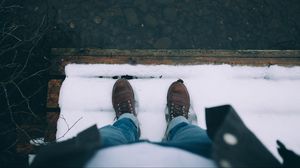Preview wallpaper snow, feet, shoes, winter