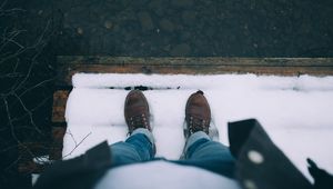 Preview wallpaper snow, feet, shoes, winter