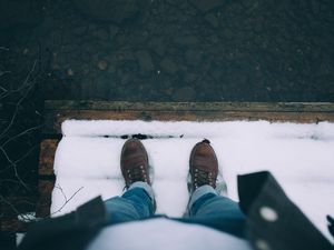 Preview wallpaper snow, feet, shoes, winter