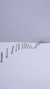 Preview wallpaper snow, field, fence, minimalism, white