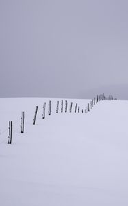 Preview wallpaper snow, field, fence, minimalism, white