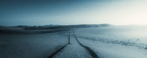 Preview wallpaper snow, field, trail, night, dark