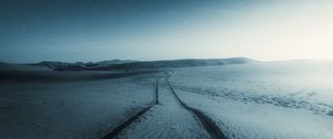 Preview wallpaper snow, field, trail, night, dark