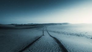 Preview wallpaper snow, field, trail, night, dark