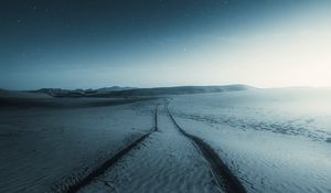 Preview wallpaper snow, field, trail, night, dark