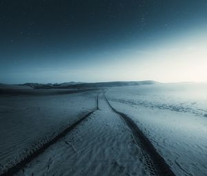 Preview wallpaper snow, field, trail, night, dark