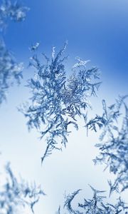 Preview wallpaper snow, frost, pattern, glass, macro, blue