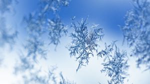 Preview wallpaper snow, frost, pattern, glass, macro, blue