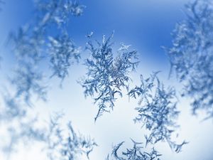 Preview wallpaper snow, frost, pattern, glass, macro, blue