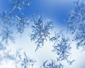 Preview wallpaper snow, frost, pattern, glass, macro, blue