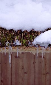 Preview wallpaper snow, icicles, roof, winter