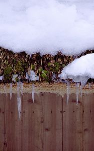 Preview wallpaper snow, icicles, roof, winter