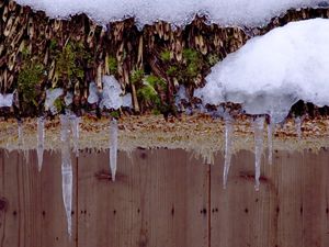 Preview wallpaper snow, icicles, roof, winter