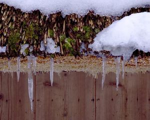 Preview wallpaper snow, icicles, roof, winter