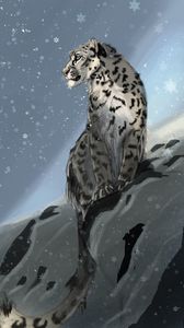Preview wallpaper snow leopard, predator, snow, snowflakes, winter, art