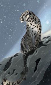 Preview wallpaper snow leopard, predator, snow, snowflakes, winter, art
