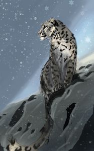 Preview wallpaper snow leopard, predator, snow, snowflakes, winter, art