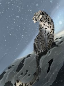 Preview wallpaper snow leopard, predator, snow, snowflakes, winter, art