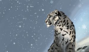 Preview wallpaper snow leopard, predator, snow, snowflakes, winter, art