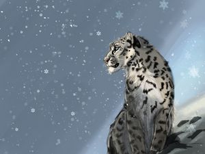 Preview wallpaper snow leopard, predator, snow, snowflakes, winter, art