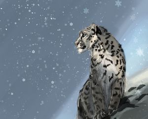 Preview wallpaper snow leopard, predator, snow, snowflakes, winter, art