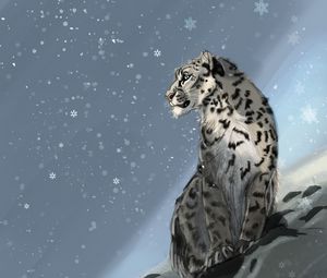 Preview wallpaper snow leopard, predator, snow, snowflakes, winter, art