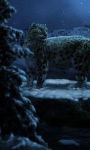Preview wallpaper snow leopards, moon, winter