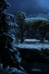 Preview wallpaper snow leopards, moon, winter