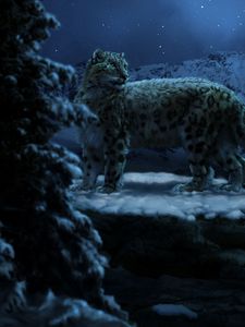 Preview wallpaper snow leopards, moon, winter