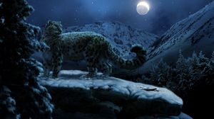 Preview wallpaper snow leopards, moon, winter