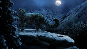 Preview wallpaper snow leopards, moon, winter