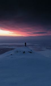 Preview wallpaper snow, man, freedom, sunset