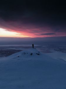 Preview wallpaper snow, man, freedom, sunset