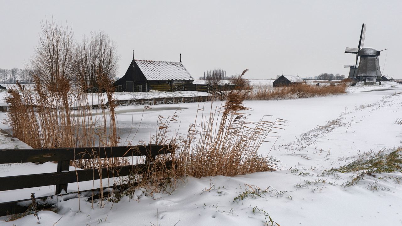 Wallpaper snow, mill, village, cold, farm, house, ears