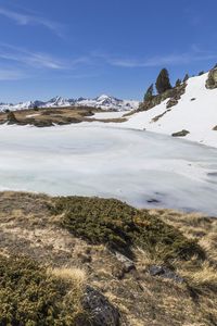 Preview wallpaper snow, moss, mountains, sky, nature