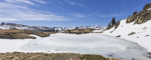 Preview wallpaper snow, moss, mountains, sky, nature