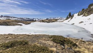 Preview wallpaper snow, moss, mountains, sky, nature