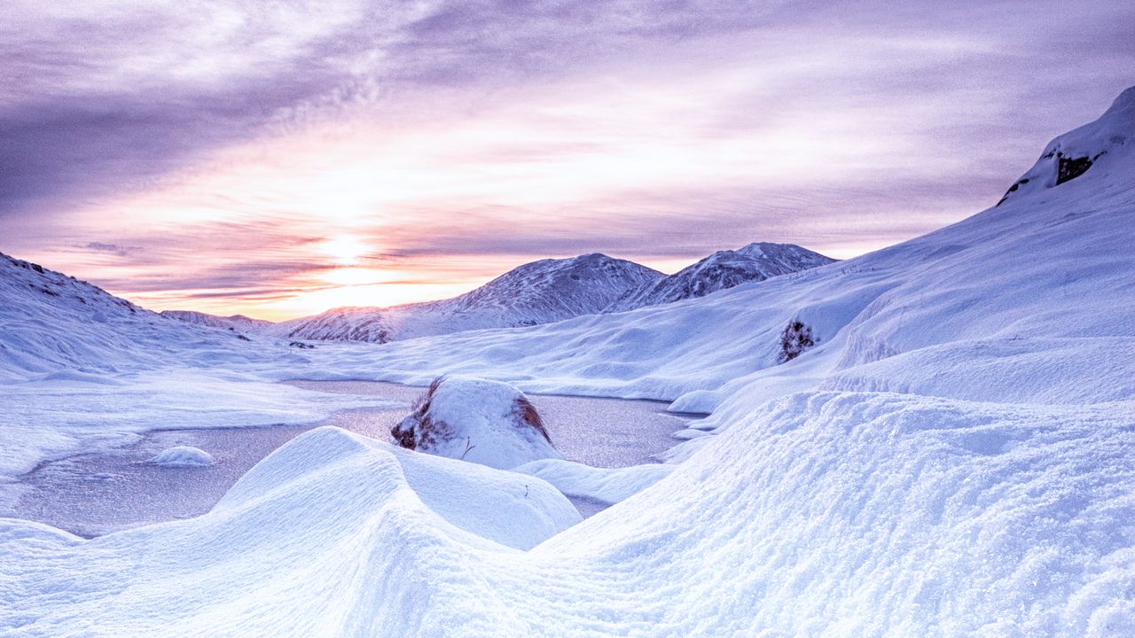 Wallpaper snow, mountains, dawn, scotland