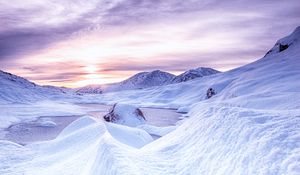 Preview wallpaper snow, mountains, dawn, scotland