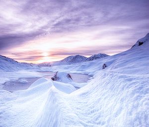 Preview wallpaper snow, mountains, dawn, scotland