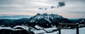 Preview wallpaper snow, mountains, peaks, buildings