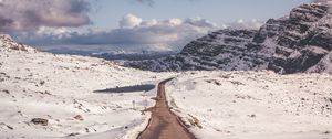 Preview wallpaper snow, mountains, road, turn