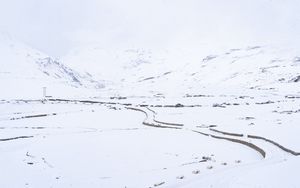 Preview wallpaper snow, mountains, road, winter, white