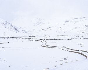 Preview wallpaper snow, mountains, road, winter, white