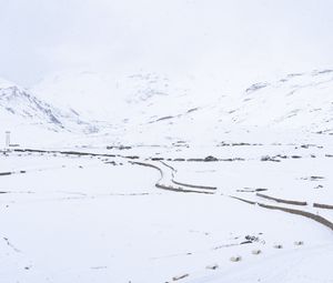 Preview wallpaper snow, mountains, road, winter, white