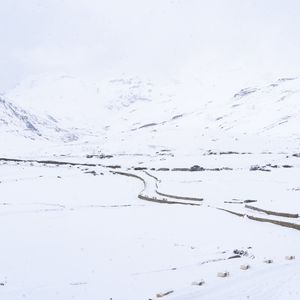 Preview wallpaper snow, mountains, road, winter, white